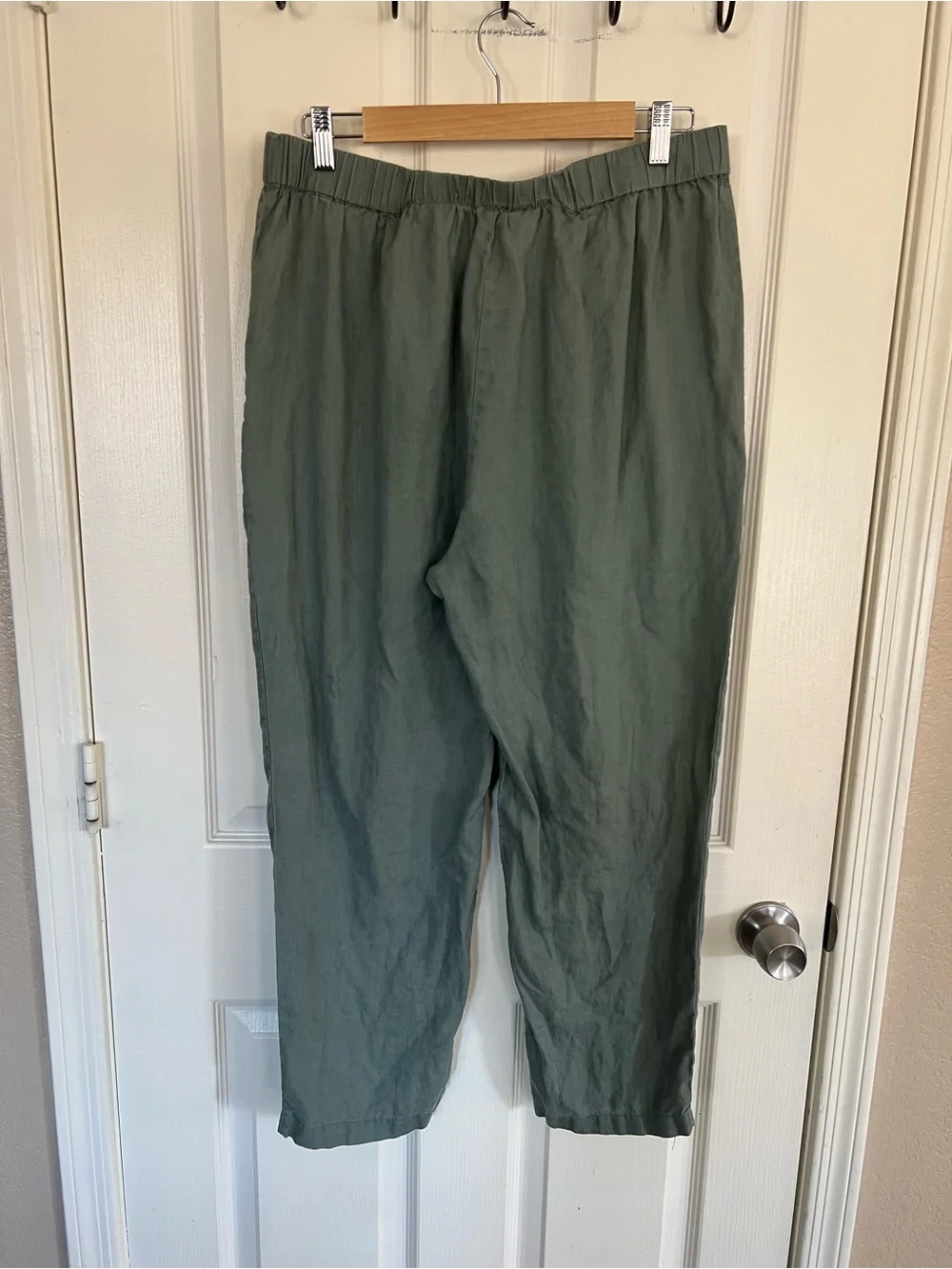 Quince Linen Pull On Pants Large Sage Green Oversized Pockets